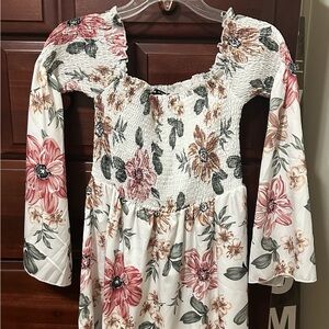 Floral Long Sleeve Smocked Dress